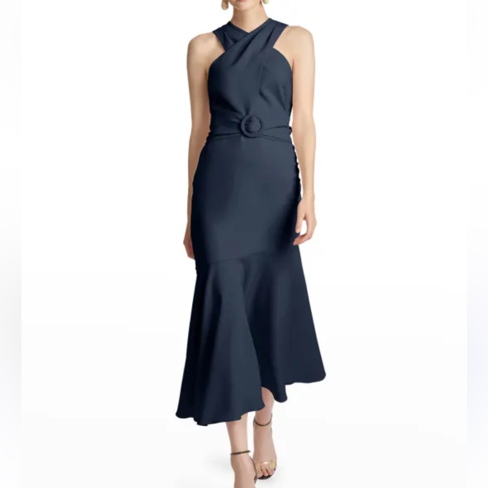 Sachin + Babi NWT Naomi Halter Crepe Midi Dress 10 Dark Blue Cocktail Wedding